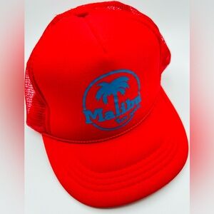 Red Trucker Hat with Blue Malibu Logo